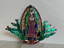 Vintage Mexican Folk Art Punched Pierced Tin Wall Hanging Praying Woman & Child picture