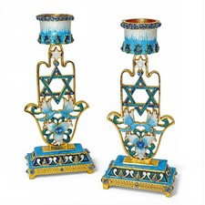 Handcrafted Jeweled Shabbat Candlestick Holders Set of 2 [Hamsa and David Star] picture