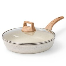 CAROTE 8 Inch Non Stick Frying Pan with Lid,White Granite 8