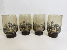 Vintage Set Of 4 Retro Libbey Smoke Brown Mushroom Drinking Glass Vintage picture