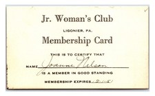 Jr. Woman's Club of Ligonier, Pennsylvania - Membership Card Dated 1951 picture