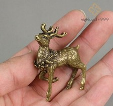 Pure Brass Carved Animal Sika Deer Figurine Tea Pet Ornament Miniature Mini Toy picture