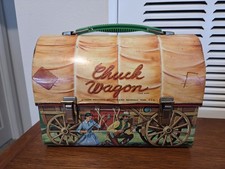 1958 Vintage Chuck Wagon Aladdin Dome-top Metal Lunch Box w/ Metal Thermos picture