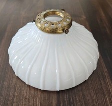 Industrial Clam Broth Glass Lamp Shade 7.25” 1.25” Threaded Fitter Antique Vtg picture
