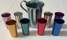 Vintage MCM anodized aluminum Pitcher 8 Tumblers Flamingo By Nasco Italy picture