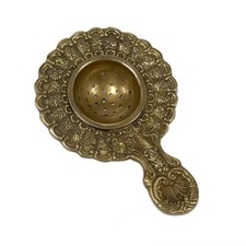 New Antiqued Brass Tea Strainer Ornate Baroque Antique Vintage Victorian Style picture