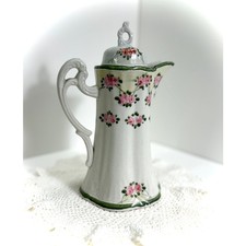 Antique Hand-Painted Nippon Porcelain Chocolate Pot – Pink Roses 10 x 5 inch picture