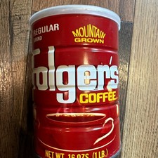 Sealed  1970’s Folger’s 8 Oz Coffee Regular Grind Can NOS Full Unopened Tin picture