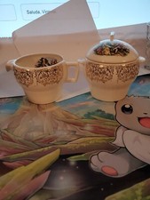 Sebring Pottery Co Creamer and Sugar Bowl w/Lid Chantilly 24k Gold picture