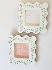 Pair Mini White Pink Flower Ceramic Picture Frames 3.5 inch Square picture