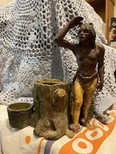1904 ST. Louis Worlds Fair native American Statue next to a Stump picture