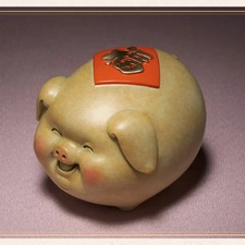 2018 Tongshifu Copper Lucky Pig Brass Figurine 24K  Gold Plate Accents NEW picture