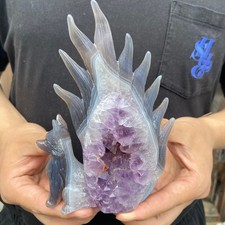 540g Natural Agate amethyst crystal Hand Carved Nine-tailed Fox mineral specimen picture