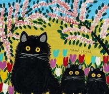 Three Black Cats : Maud Lewis : 1900s : Delightful Colorful Art Print to Frame picture