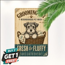 Schnauzer Laundry Room Tin Sign Charming Puppy Basket Decor Metal Wall Plaque picture