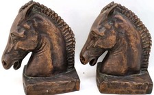 Vtg McClelland Barclay Dodge Inc Horse Head Bookends Gladys Brown Art Deco Pair picture