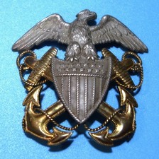 Rare 1930's Left Facing Metal US Naval Officer Visor Cap Eagle, Jeweler Made picture