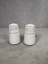 White Porcelain Rose Themed Silver Band Salt and Pepper Shakers picture