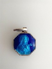 Vintage Catholic Small Blue Enamel Silver Religious Medal St Therese  picture