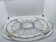 Jeanette Feather Gold Trim 5 Section Handled Relish Tray Clear Glass Vintage picture