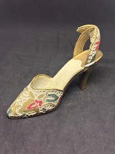 Miniature Collectible Shoe Figurine – Gold Slingback Heel w/ Multicolor Floral picture