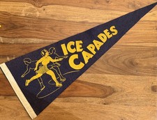 Vintage Ice Capades Felt Pennant Navy Blue Yellow Figure Skaters 1940s 1950s picture