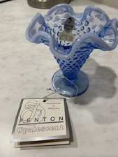 Vintage Fenton French Opalescent Hobnail Ruffled Candy Dish Footed New w/ Tags picture