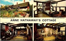 Anne Hathaways Cottage Multiview Shottery Bedstead Living Room Postcard UNP VTG picture