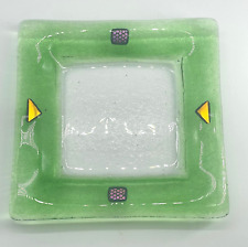 Kiln Art Green Fused Glass Dish Plate Artist Signed picture