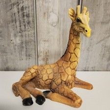 Vintage Italian Made 1988 Wood/Resin Giraffe Figurine Laying Down Home Decor picture