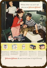 1948 JOHNSON & JOHNSON BAND-AID BANDAGES GAUZE Vintage Look DECORATIVE METAL SIG picture