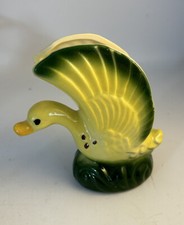 Vintage Duck Bird Figurine Planter Hand Painted Yellow  Green 5.5