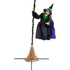 Haunted Hill Farm 6 ft Mounted Flying Witch Animatronic Halloween Yard Prop picture