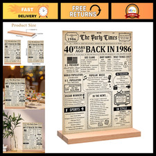 Vintage 40th Birthday Back in 1986 Poster Acrylic Table Sign Decor Gift picture
