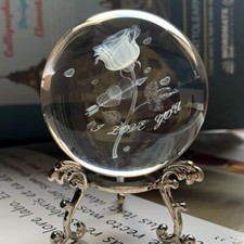 HDCRYSTALGIFTS Crystal 2.4 inch (60mm) Carving Rose Crystal Ball with picture