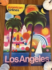 VINTAGE AMERICAN AIRLINES LOS ANGELES TRAVEL POSTER 1972 15x20 picture