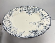 222 Fifth Adelaide Blue and White Cake Stand With Silver Metal Pedestal Stand picture