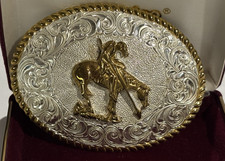 Vintage Western Belt Buckle- Crumrine -original box - oval - Horse design picture