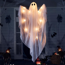 2 Pcs 47 In Halloween Hanging Light Up Ghost Decor, Warm LED Timer Set picture
