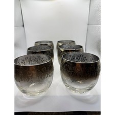 Vintage Silver Ombre Damask Filigree Lowball Whiskey Glasses Set of 6 MCM Style picture