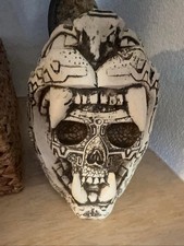 Jaguar Warrior Skull Statue Mexican Folk Art Hand Carved Resin Sculpture picture