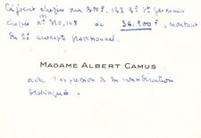 Madame Albert Camus Autograph Business Card picture