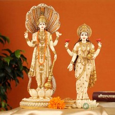Lakshmi Narayan Idol Standing Vishnu Laxmi Hand Painted Dust Marble Statue picture