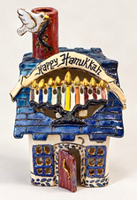 Blue Sky Clayworks Happy Hanukkah Candle House Heather Goldminc Ceramic Menorah picture