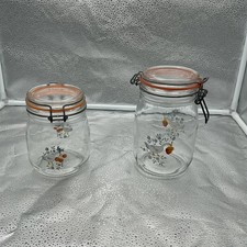 2 Vintage ARC France Niveau DeRemplissage Goose Duck Glass Canister Jar 3/4 L 1L picture