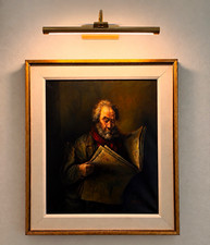 A. Falke Signed Oil Painting Old Man Reading Newspaper Pipe Framed Vintage picture
