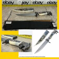 13.5” Collectors Etched Hunting Knife & Handle WOLF Wildlife New With Sheath picture