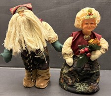 Old World Santa & Mrs Claus Dolls Free Standing Christmas Tapestry Clothing  picture