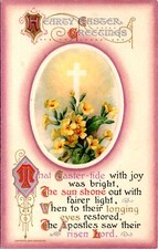 Vintage John Winsch Sun Lit Cross, Yellow Daisies, Religious, Easter Postcard picture
