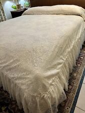 Vtg King Bed ENSEMBLES by LORRAINE LINENS Topper Coverlet  Lace Ivory 112 X 112” picture